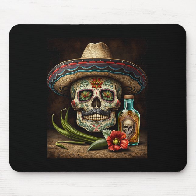 Mexican Sugar Skull Tequila Sombrero Cinco De Mayo Mousepad (Vorne)