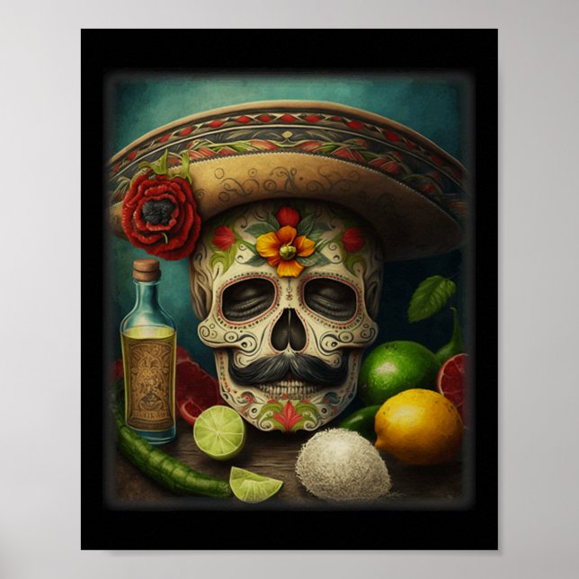 Mexican Sugar Skull Tequila Sombrero Cinco De Mayo Poster (Vorne)
