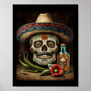 Mexican Sugar Skull Tequila Sombrero Cinco De Mayo Poster