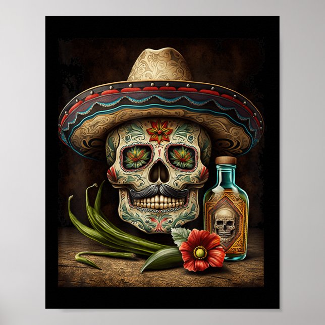 Mexican Sugar Skull Tequila Sombrero Cinco De Mayo Poster (Vorne)