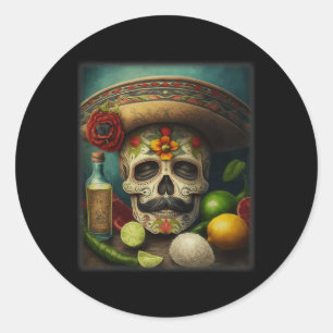 Mexican Sugar Skull Tequila Sombrero Cinco De Mayo Runder Aufkleber