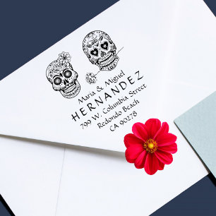 Mexican Sugar Skulls Verheiratete Rücksendeadresse Gummistempel