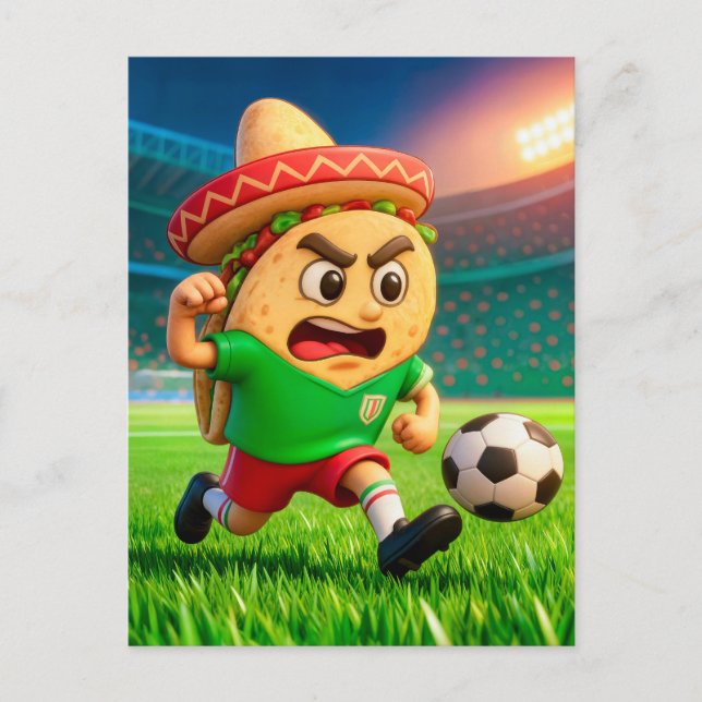Mexican taco soccer player running across stadium postkarte (Vorderseite)