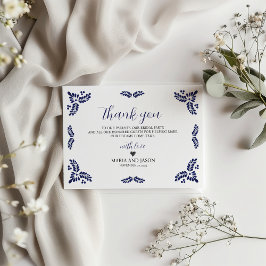 Mexican Talavera Blue Floral Minimalistisch Weddin Dankeskarte