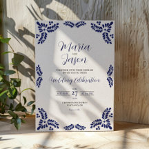 Mexican Talavera Blue Floral Minimalistisch Weddin