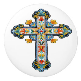 Mexican Talavera Cross Ceramic Knob Keramikknauf