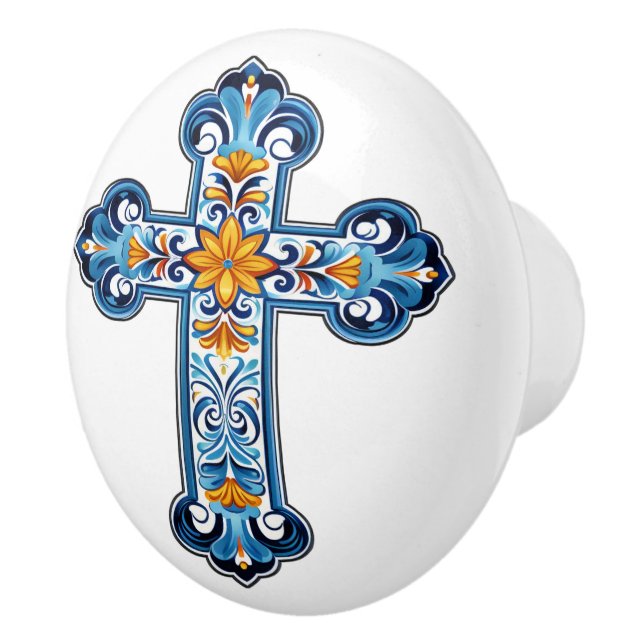 Mexican Talavera Cross Ceramic Knob Keramikknauf (Rechts)
