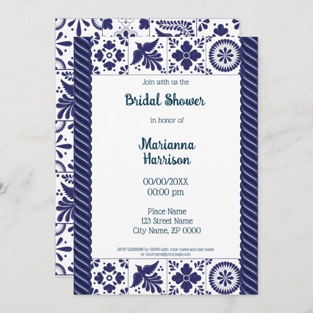 Mexican Talavera Design Bridal Dusche Einladung (Vorne/Hinten)
