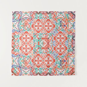 Mexican Talavera: Ethnic Tile Collage. Wandteppich