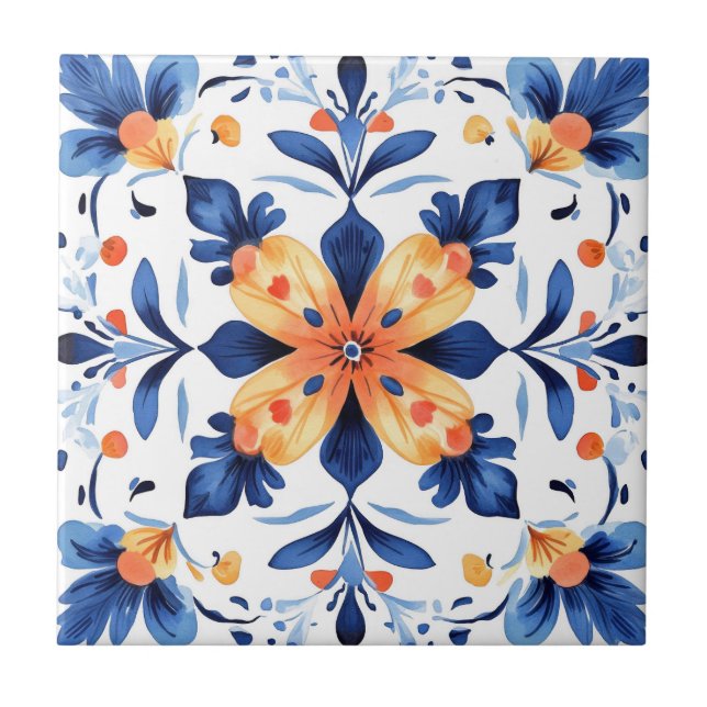 Mexican Talavera Hacienda Style Blume Tile Fliese (Vorderseite)