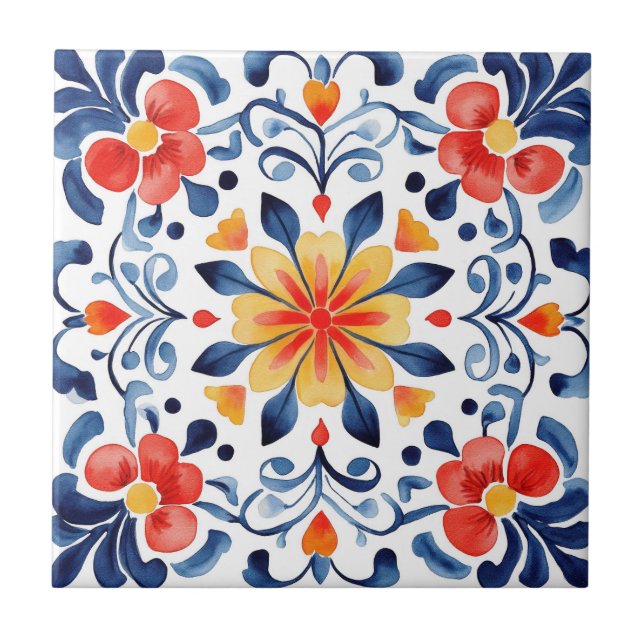 Mexican Talavera Hacienda Style Bright Tile Fliese (Vorderseite)