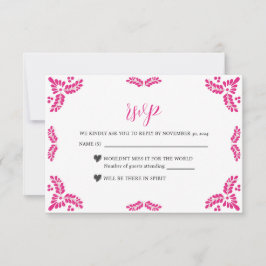 Mexican Talavera Pink Floral Minimalist Wedding RSVP Karte