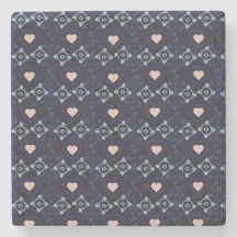 Mexican Talavera Pink Hearts Blue Pattern
