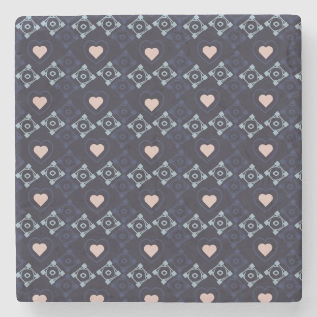 Mexican Talavera Pink Hearts Blue Pattern Steinuntersetzer (Vorderseite)