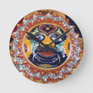 Mexican Talavera style sun Runde Wanduhr