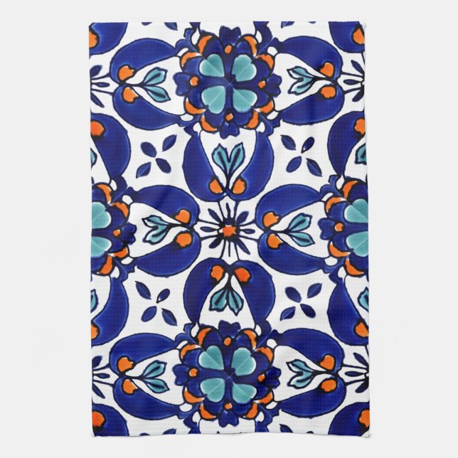 Mexican Talavera Terracotta Tile Design Nr. 1 Geschirrtuch (Vertikal)