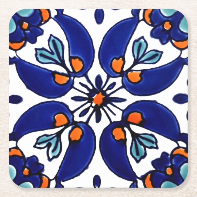 Mexican Talavera Terracotta Tile Design Nr. 1 Rechteckiger Pappuntersetzer (Vorderseite)