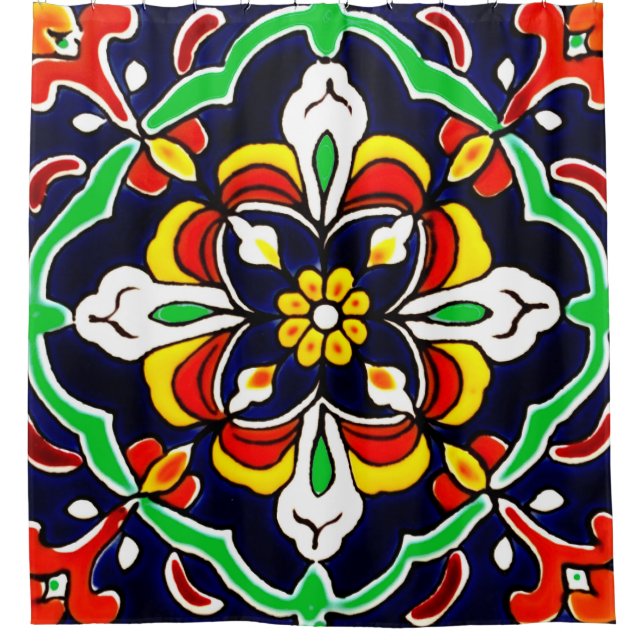 Mexican Talavera Terracotta Tile Design Nr. 2 Duschvorhang (Vorderseite)