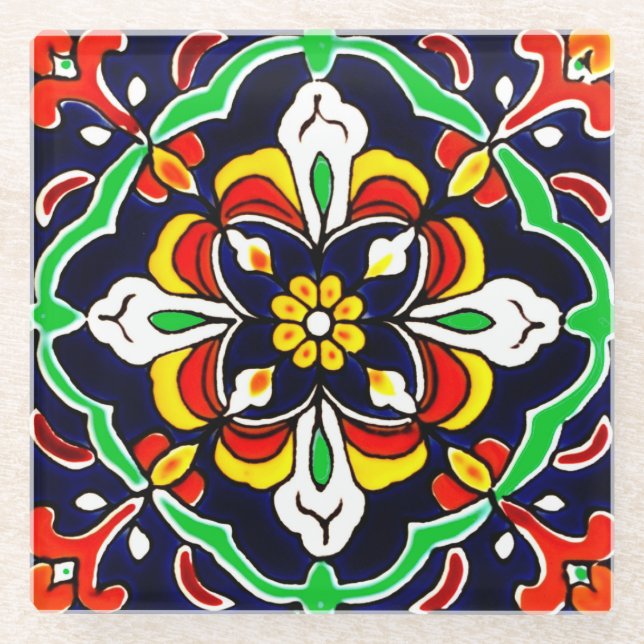 Mexican Talavera Terracotta Tile Design Nr. 2 Glasuntersetzer (Vorderseite)