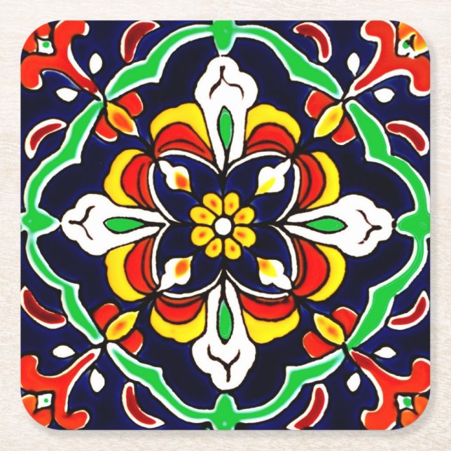 Mexican Talavera Terracotta Tile Design Nr. 2 Rechteckiger Pappuntersetzer (Vorderseite)