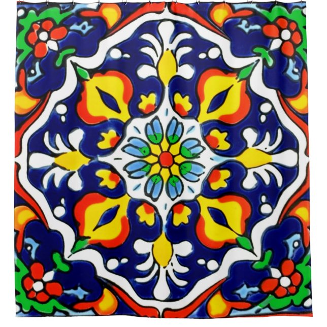 Mexican Talavera Terracotta Tile Design Nr. 3 Duschvorhang (Vorderseite)
