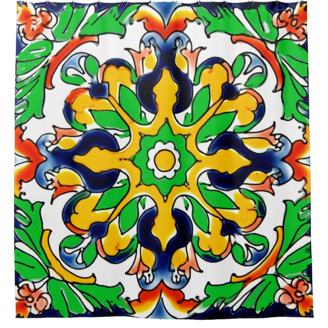 Mexican Talavera Terracotta Tile Design Nr. 4 Duschvorhang (Vorderseite)
