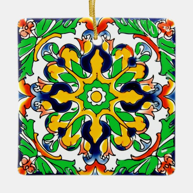 Mexican Talavera Terracotta Tile Design Nr. 4 Keramikornament (Vorderseite)