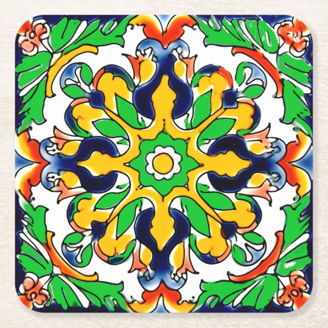 Mexican Talavera Terracotta Tile Design Nr. 4 Rechteckiger Pappuntersetzer (Vorderseite)