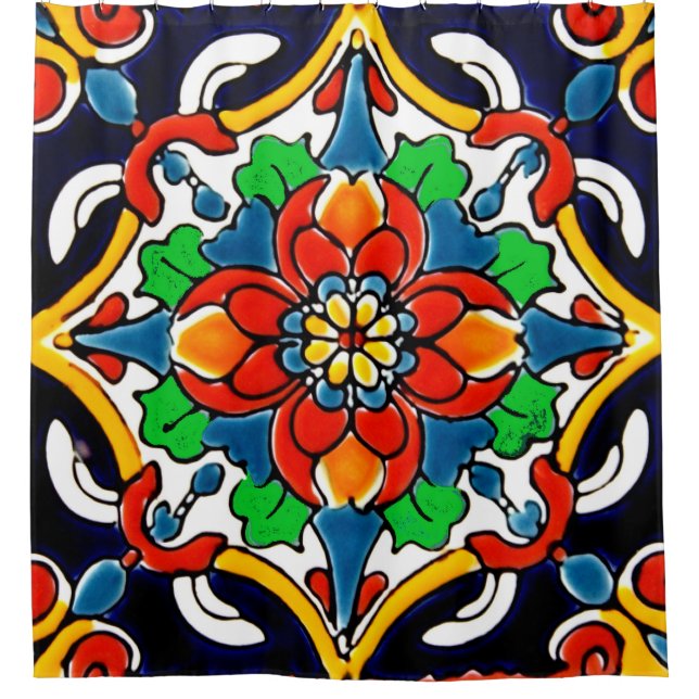 Mexican Talavera Terracotta Tile Design Nr. 5 Duschvorhang (Vorderseite)