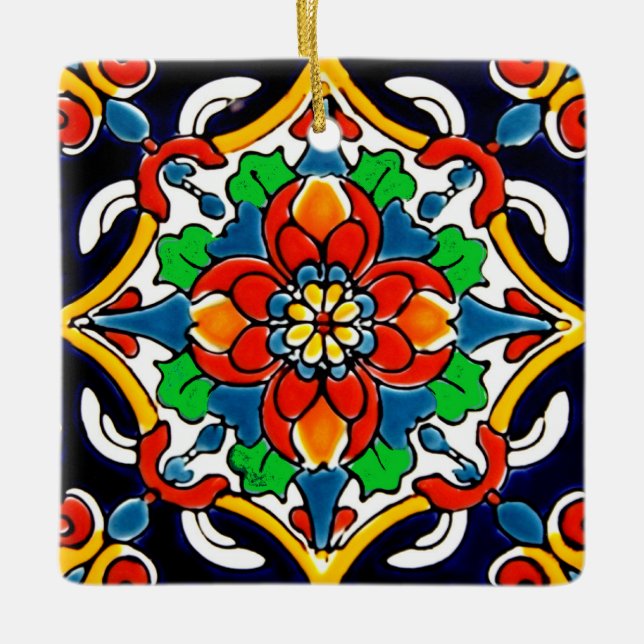 Mexican Talavera Terracotta Tile Design Nr. 5 Keramikornament (Vorderseite)