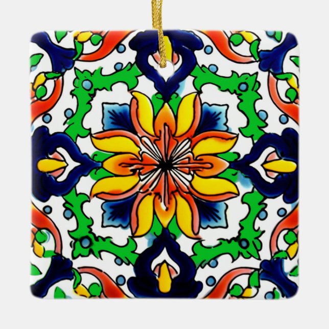 Mexican Talavera Terracotta Tile Design Nr. 6 Keramikornament (Vorderseite)
