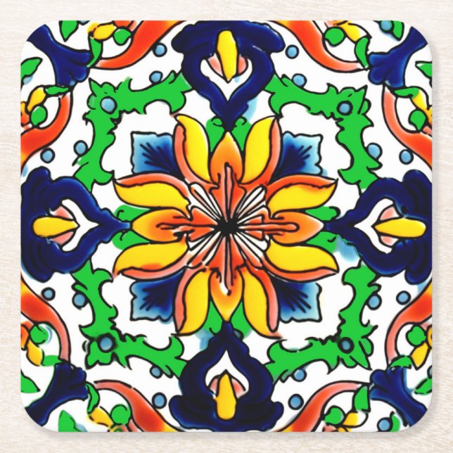 Mexican Talavera Terracotta Tile Design Nr. 6 Rechteckiger Pappuntersetzer (Vorderseite)