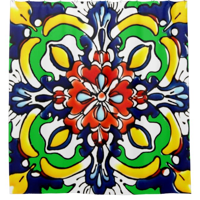 Mexican Talavera Terracotta Tile Design Nr. 7 Duschvorhang (Vorderseite)
