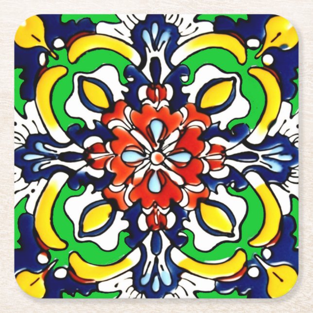 Mexican Talavera Terracotta Tile Design Nr. 7 Rechteckiger Pappuntersetzer (Vorderseite)
