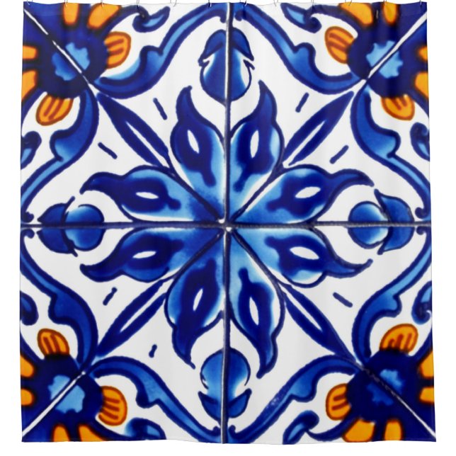 Mexican Talavera Terracotta Tile Design Nr. 8 Duschvorhang (Vorderseite)