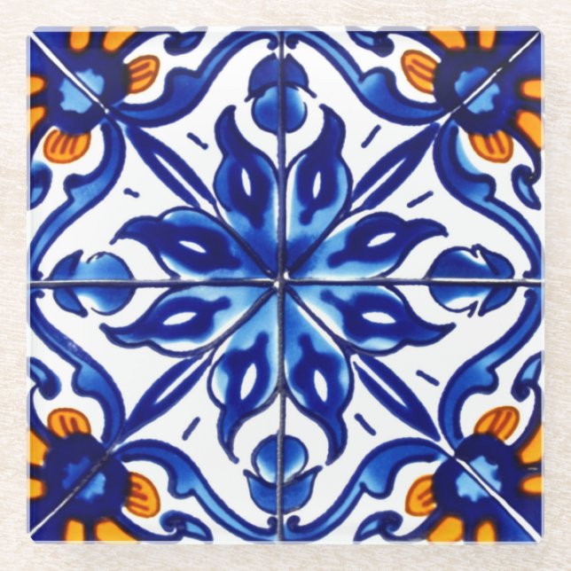 Mexican Talavera Terracotta Tile Design Nr. 8 Glasuntersetzer (Vorderseite)
