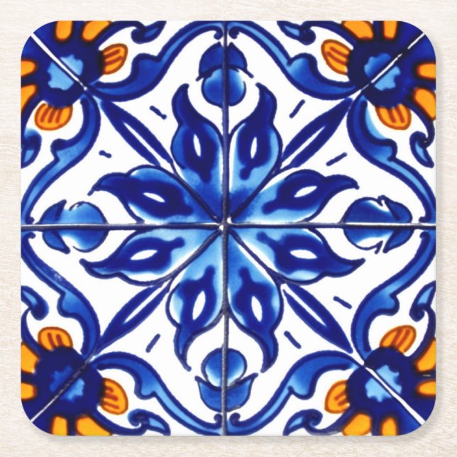 Mexican Talavera Terracotta Tile Design Nr. 8 Rechteckiger Pappuntersetzer (Vorderseite)