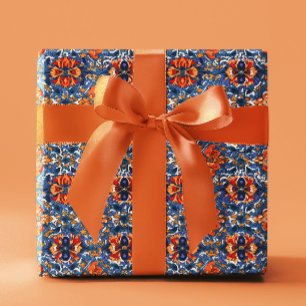 Mexican Talavera Tile Pottery Orange Blue Geschenkpapier
