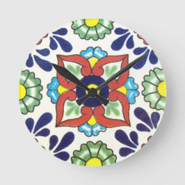 Mexican Talavera tile (rot, grün, gelb, blau) Runde Wanduhr