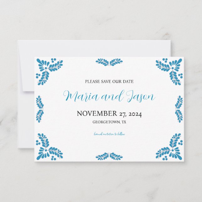 Mexican Talavera Turquoise Minimalist Wedding Save The Date (Vorderseite)