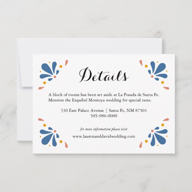 Mexican Talavera Wedding Details Card RSVP Karte (Vorderseite)