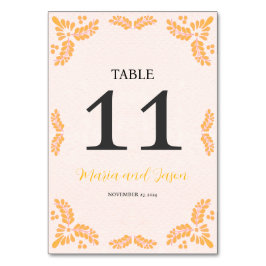 Mexican Talavera Yellow Floral Minimalist Wedding Tischnummer