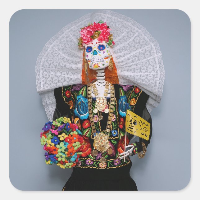 Mexican Tehuana Catrina Quadratischer Aufkleber (Vorderseite)