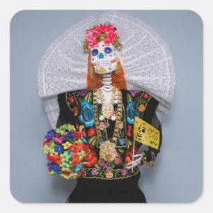 Mexican Tehuana Catrina Quadratischer Aufkleber