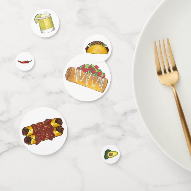 Mexican Tex Mex Food Taco Enchilada Chimichanga Konfetti (Gruppe)