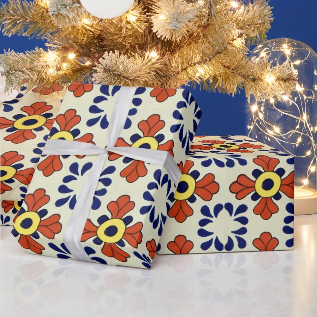 Mexican Tile Blue Mosaic Geschenkpapier (Feiertage)