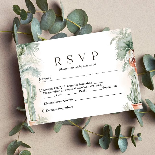 Mexican Watercolor Cactus Palm Tree Wedding RSVP Karte (Von Creator hochgeladen)