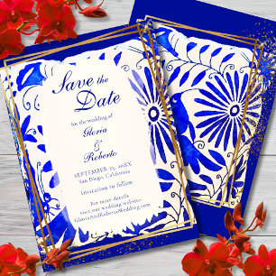 Mexican Wedding Blue Talavera Save the Date Card Einladung