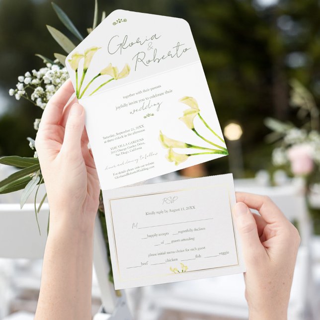 Mexican Wedding Calla Lily Minimalistisch All In One Einladung (Von Creator hochgeladen)