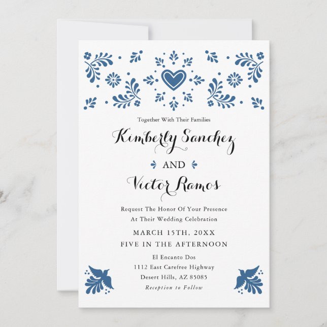 Mexican Wedding Invitation Talavera Inspiriert Einladung (Vorderseite)